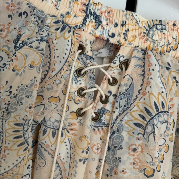 American rag off shoulder peasant blue cream paisley long lined dress sz XS NWT - Picture 9 of 12